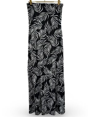 love...ady Black and White Printed strapless maxi dress